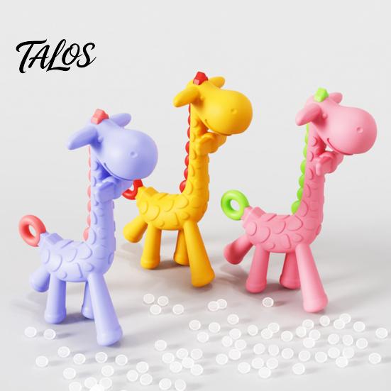 Weiches Beißspielzeug für Neugeborene Baby-Giraffe Zahnungs-Kleinkinder, Lebensmittelgeeigneter Silikon-Stick Zahnfleischpflege, Tragbarer Beruhigender Reise-Beißring BPA-Frei 0-12 Monate,