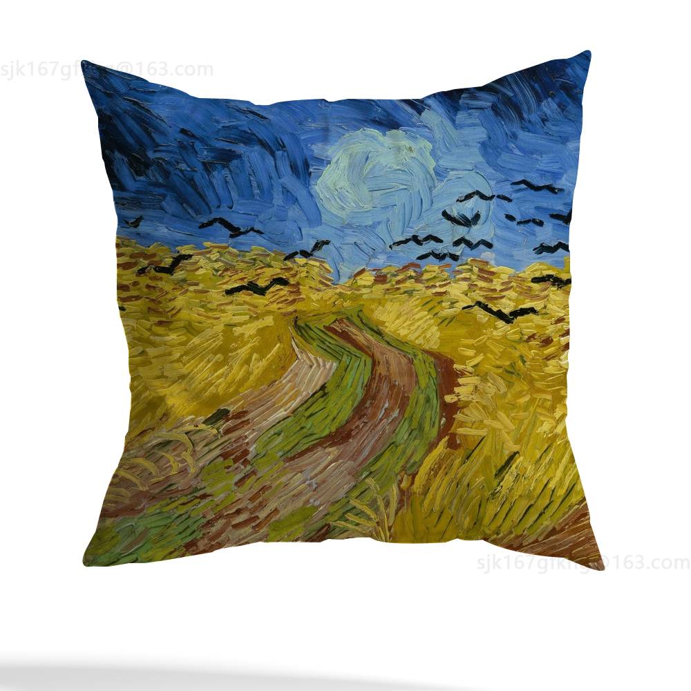 Van Gogh Pillow Case Anti-dustmite Pillowcase Invisible Zipper Silky Short Plush Sofa Cushion Cover