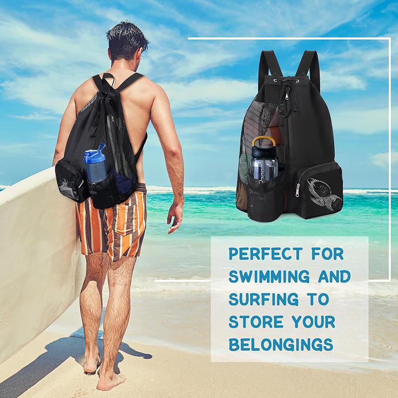 Mesh Drawstring Backpack with Wet Bag for Swimming, Beach, Gym & Workout Equipment