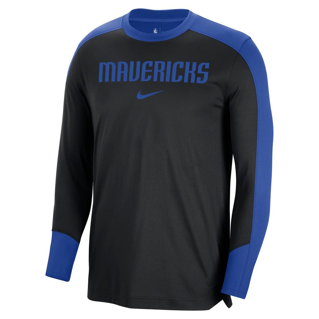 Nike X NBA Dallas Mavericks Colorblock Pregame Fashionable Letter Long Sleeve T-Shirt Unisex Tops Black FV1635-480