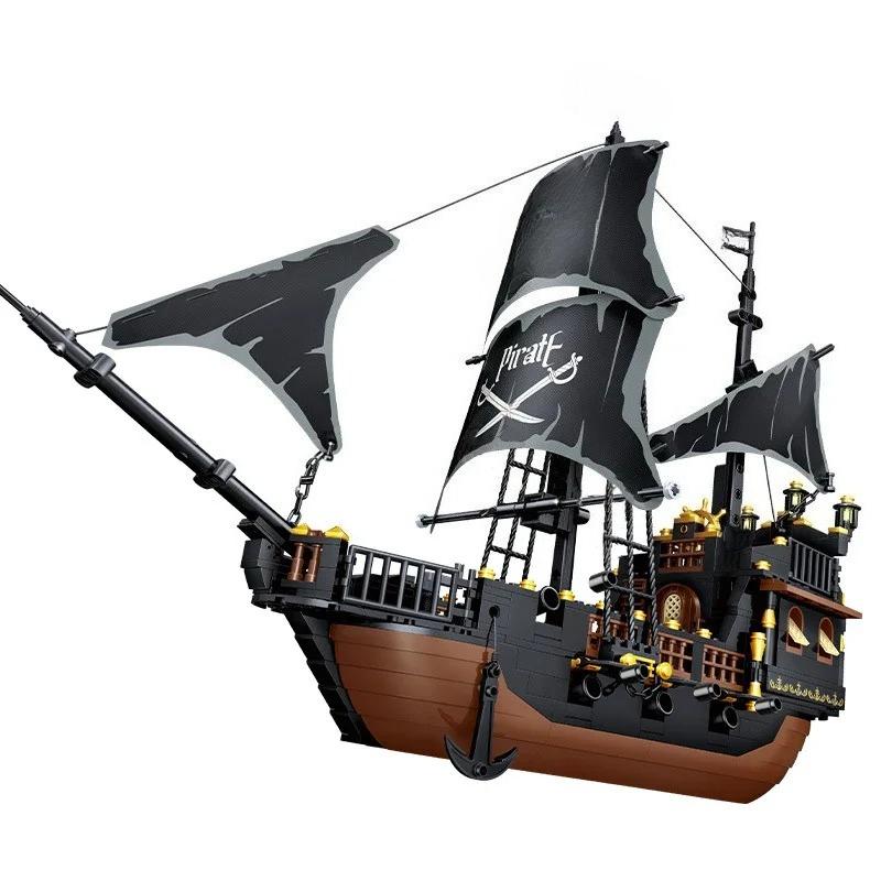 Construction Block Pirate Stronghold Black Pearl Boat Royal Navy Warship Port Blocks Plaything For  Kids Gift For Kids