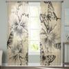 Retro Schmetterling Blume Transparente Vorhänge für Wohnzimmer Transparente Tüll Fensterdekorationen Schlafzimmer Küche Heimdekor Schleier Vorhänge