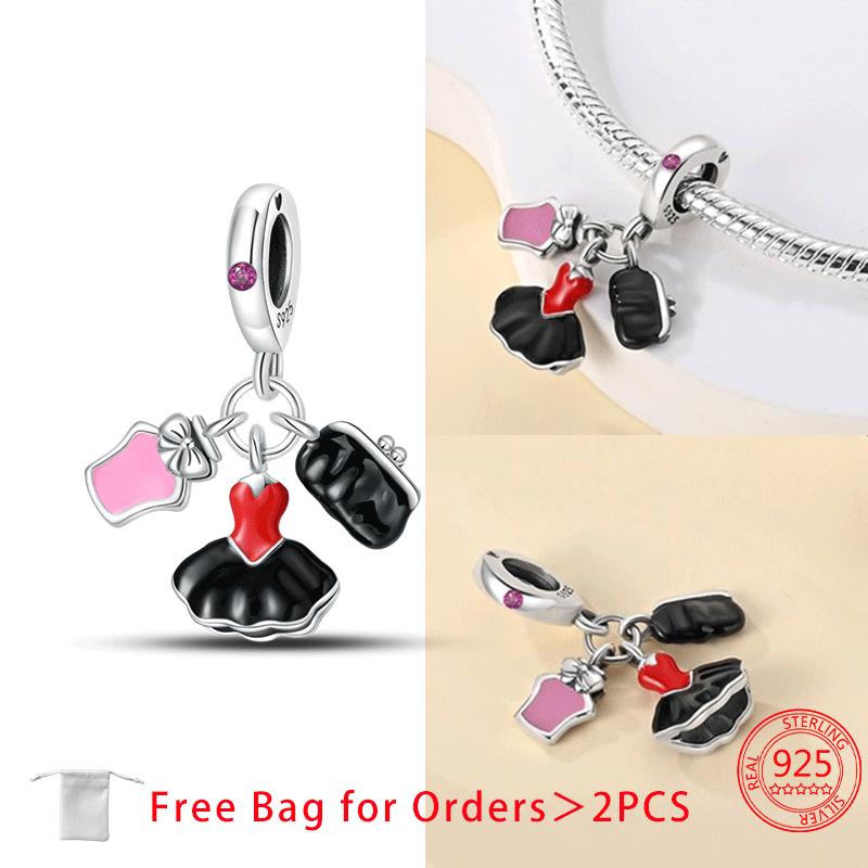 Original Copper Dress Lipstick High Heels Red Wine Air Balloon Charms Beads Fit Diy Women Jewelry Bracelet Fine Gift