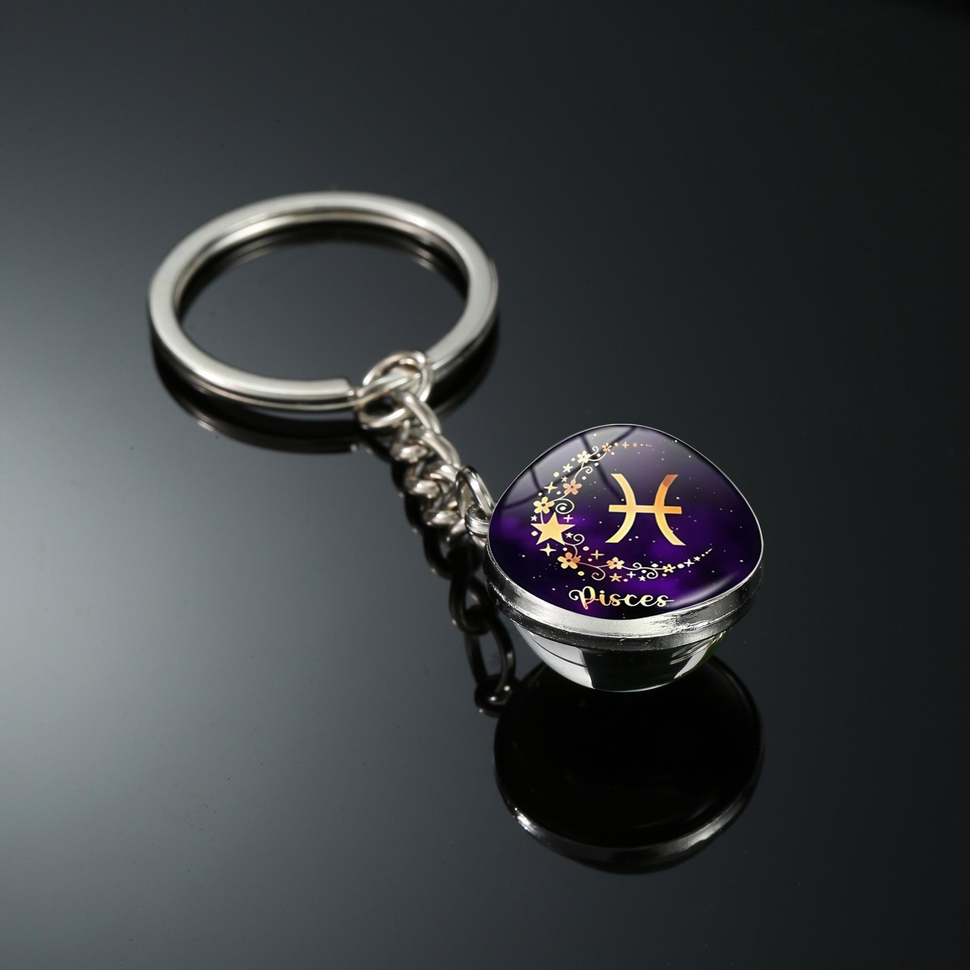 Zodiac Flower Luminous Glass Keychain Pendant for Men & Women