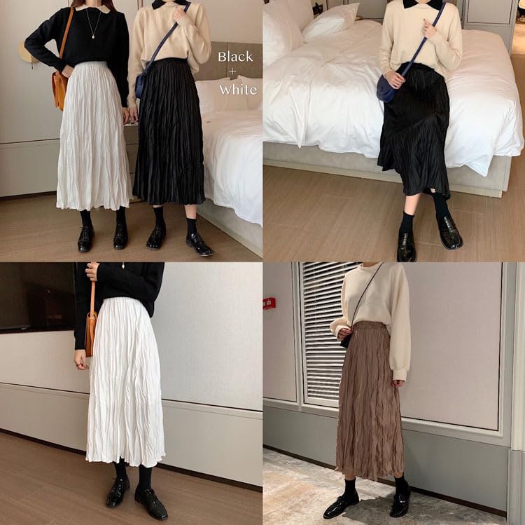 LeafIn Lang Einfarbig Hohe Elastizität Lang Perfekt für Jeden Tag oder 8862 Damenrock, Frühling/Sommer, Farbe, Taille, Taille, Flauschig, Schlankmachend, A-Linie, Rock,