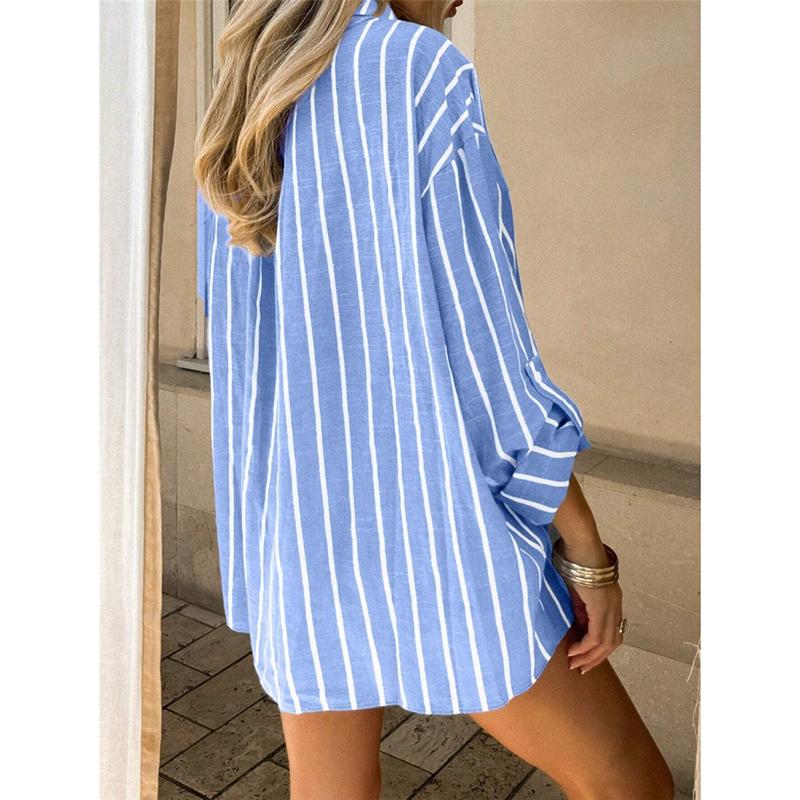 New Autumn Casual Loose Striped Long-sleeved Women's Shirt Vintage Elegant Lady Fashion Female Clothing