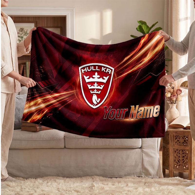 Hull KR Flannel Blanket, Custom Name Text Personalized Soft Throw Blanket Home Decor Gift