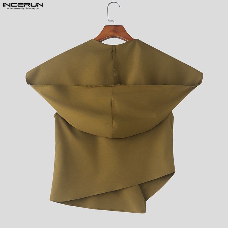 INCERUN Men Sleeveless Thin Irregular Casual Loose Fit Hooded Tank Tops
