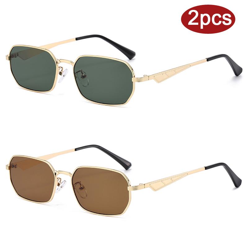 2pcs Fashion Metal Square Sunglasses Men Women Outdoor Casual Brand Unique Legs Sun Glasses Vintage Color Lens Eyeglasses UV400