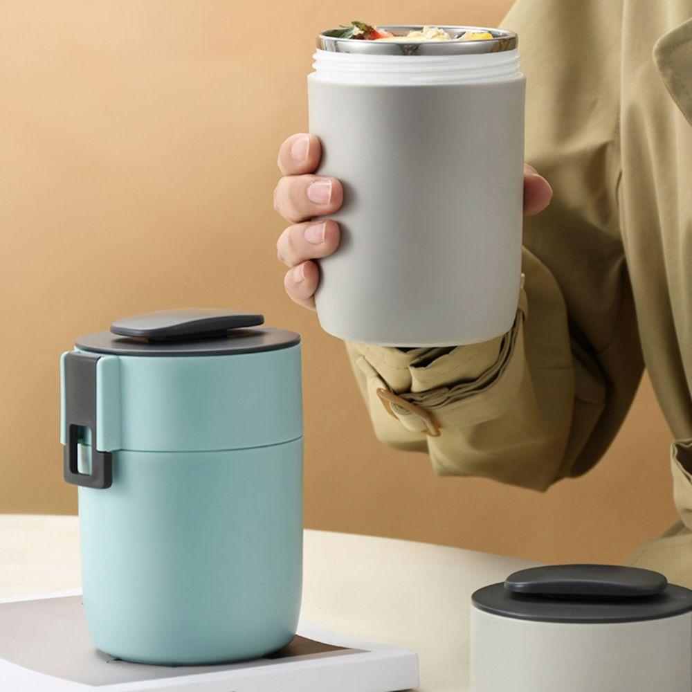 Double Layer Insulated Breakfast Cup with Spoon Thermal Food Container Insulated Soup Cup  Office