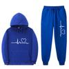 Unisex Oversized Hooded Sweatshirt Set With Heart Print Fleece Lined Casual Sportswear Fall