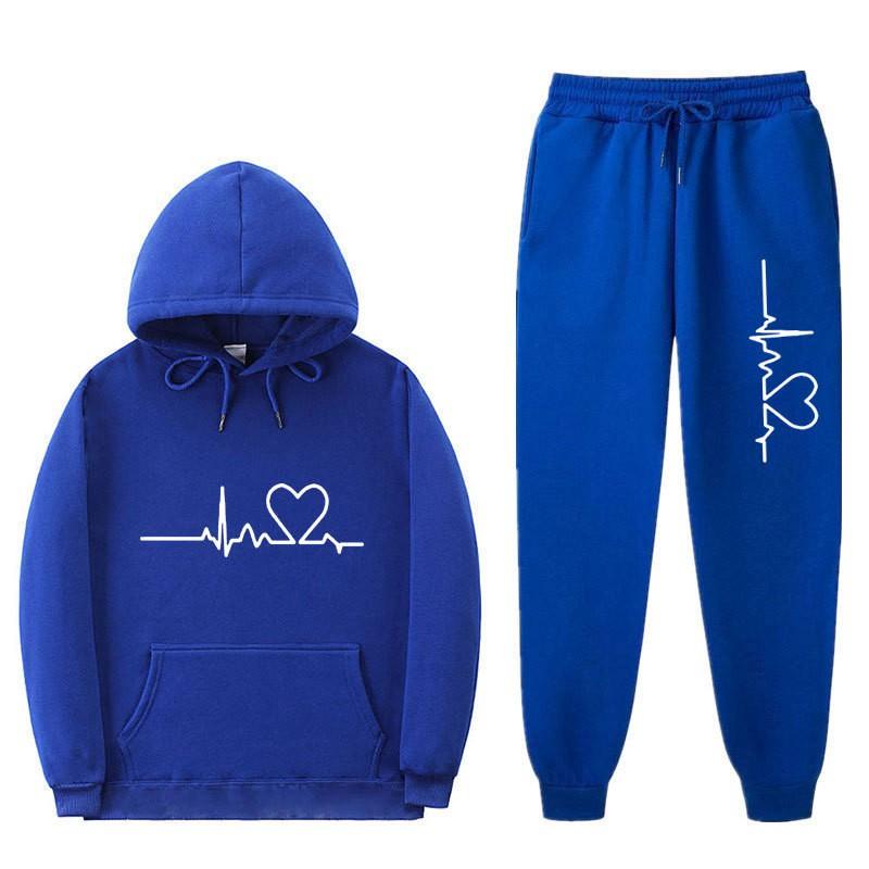 Unisex Oversized Hooded Sweatshirt Set With Heart Print Fleece Lined Casual Sportswear Fall