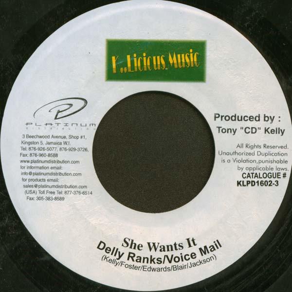 

7inch Record DELLY RANKS & VOICEMAIL / BUD - She Want It / Cry KLPD16023 K..Licious Musi 2003 Jamaica Reggae, Ska & Dub Used