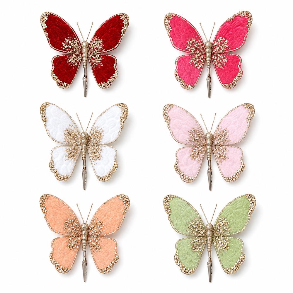 Sparkling Artificial Butterfly Clip Flocking Butterfly Decor Holiday Tree Decor