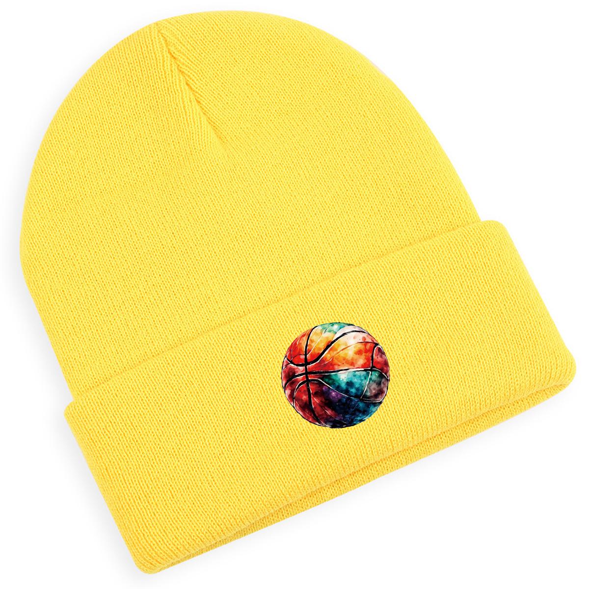 

Colorful Basketball Print Knitted Cap Beanie, Oil Painting Skullies Versatile Hip Hop Stretchy Slouchy Knit Cap Beanie as the picture жёлтый
