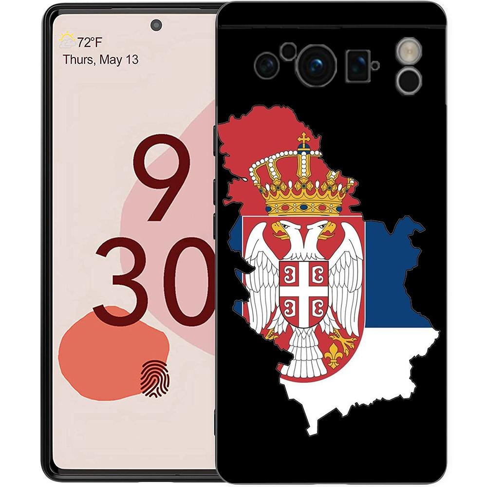 Serbien-Flagge für Google Pixel 8 7 6 Pro 6A 5G, schwarze Handyhülle, weiche, stoßfeste Rückseite, Silikon-TPU-Shell Coque