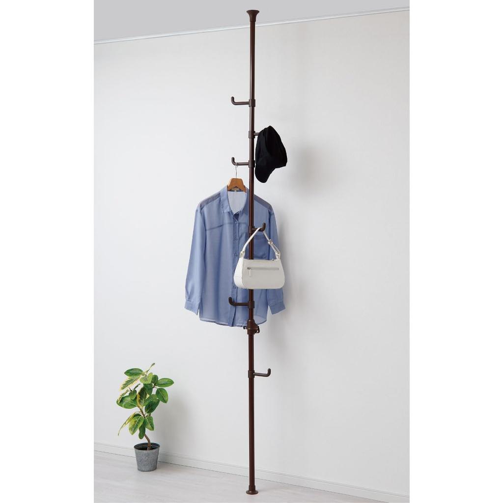 Belca Clothes Tension Pole Hanger with 6 Base Diameter X Height Tension Adjustable Clothes Rack, Easy-to-Use Hooks, 6.5cm 190-255cm, Brown, Type,