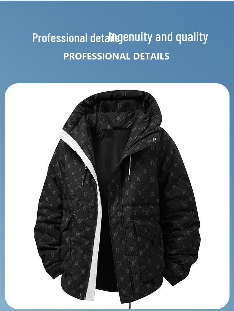 Men's 2025 Winter Down Jacket - French Style, Trendy Korean B-Print, White Duck Down Warm Outerwear.