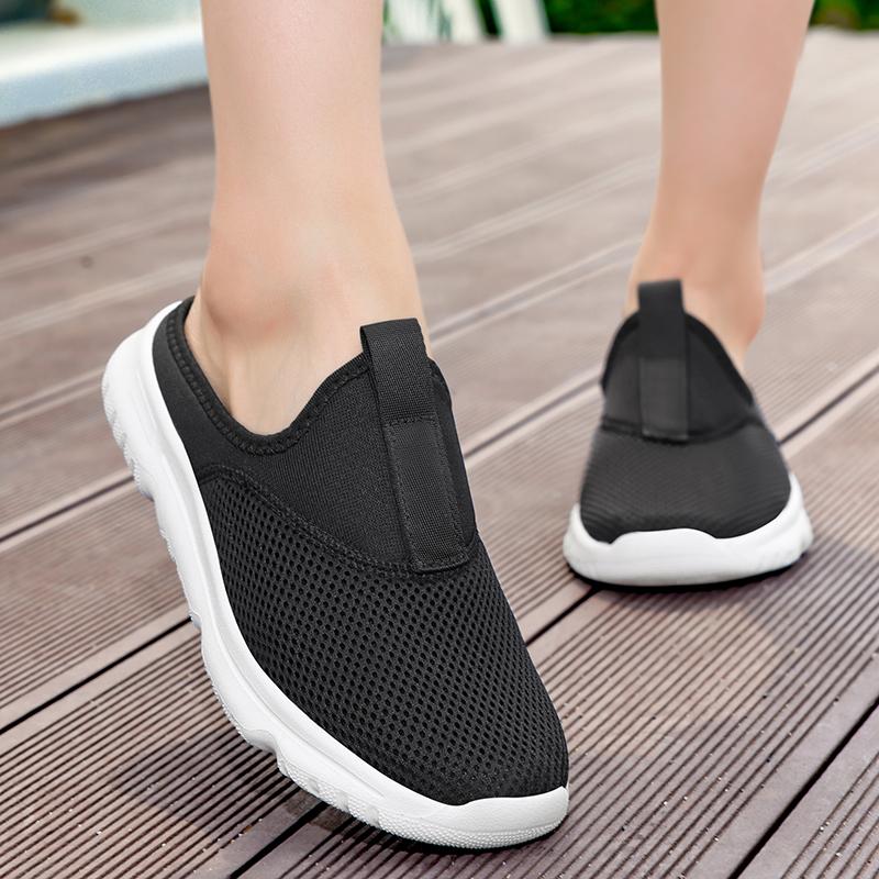 36-46 Unisex Slippers Men's Half Slippers Mesh Meter-breathable Men's Black Mueller Shoes
