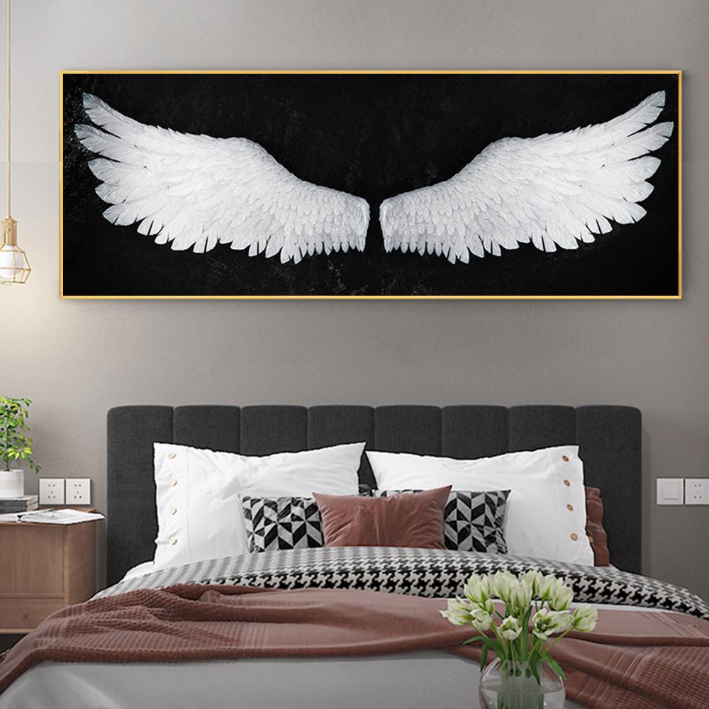 Angel Wings Minimalist Style Wall Art Canvas Painting Creativity Posters Print Black White Feather For Living Room Decor Cuadros