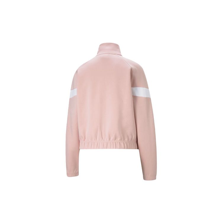 Puma Double Knit Logo Print Contrast Collar Zip Jacket Women Jackets Pink 531347-15