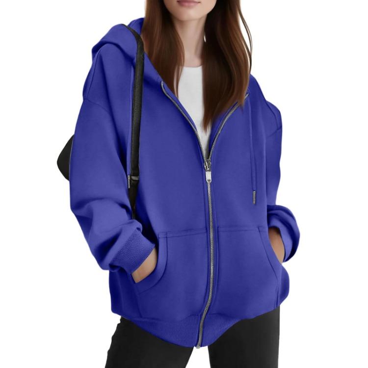 Fashion Womens Zipper Hooded Cardigan Sweatshirt Casual Loose Fleece Jacket