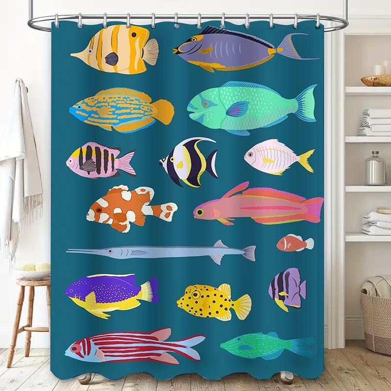 Vibrant Underwater World Fish Shower Curtain Set for Bathroom Decoration Multiple Sizes Available On
