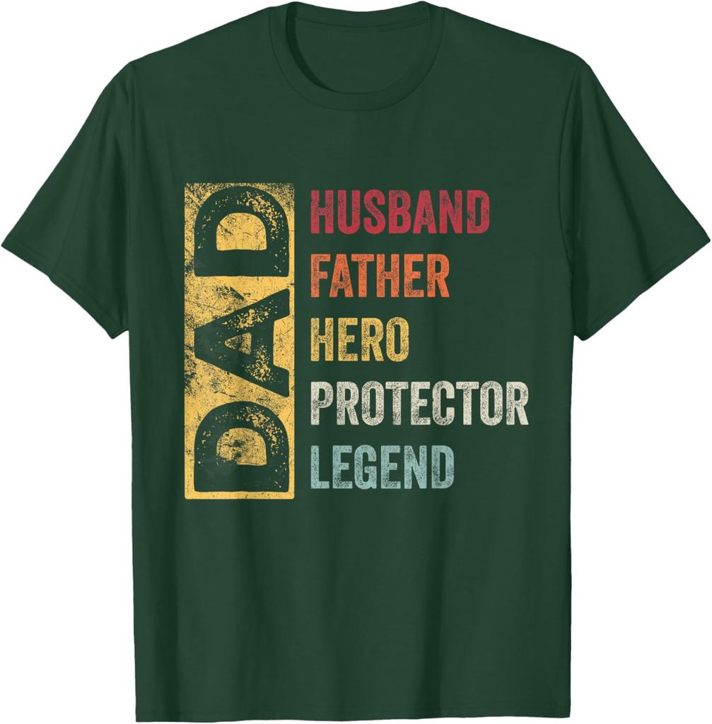 Dad Husband Father Hero Protector Legend Retro Graphic TShirt Men Vintage Tee