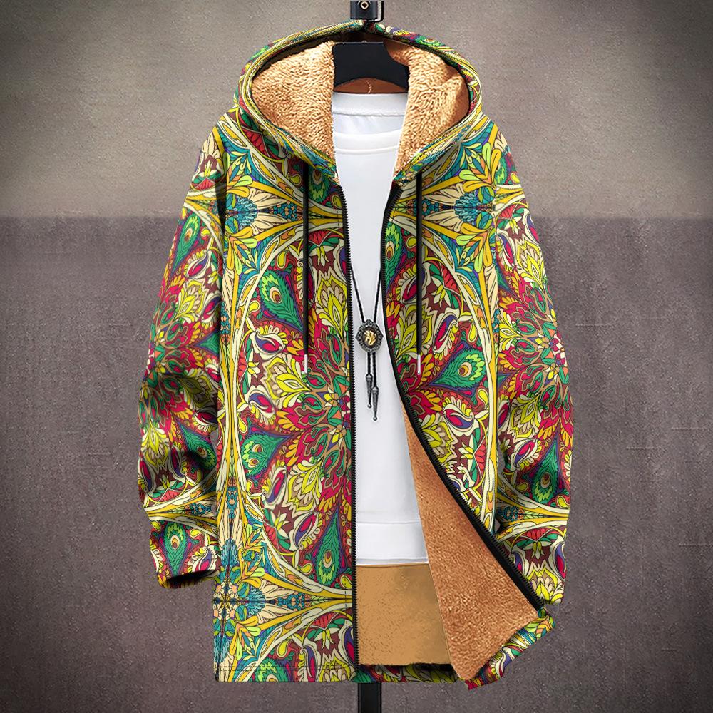 New Jacket Multi-colored Pattern Elements B1 Zipper Hooded Cardigan Thickened Winter Fleece Trendy Padded Clothes