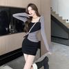 Pure Desire Spice Girl Splicing Contrasting Color Dress Women's Autumn and Winter New Niche Design Sense Slim Hip Short Skirt