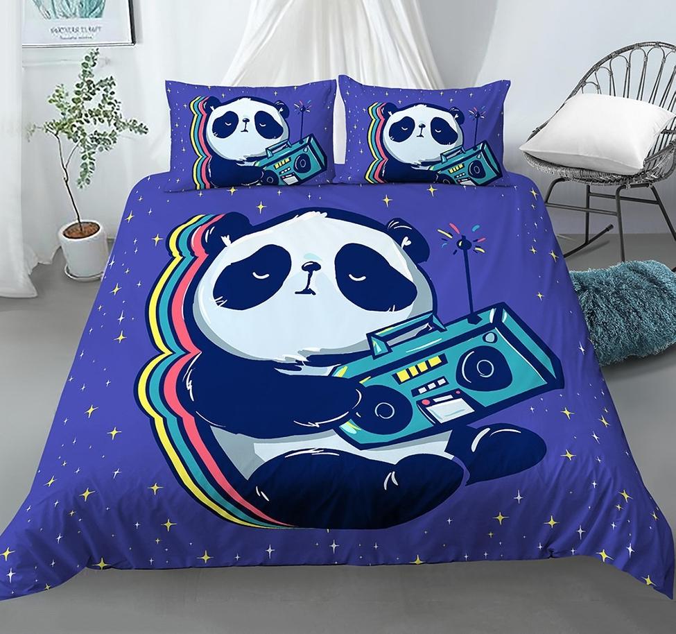 Cartoon Cute Panda Duvet Cover 3D Printed Bedding Set Children Gift Girls Single Large King Size 3-Piece Set with 2 Pillowcases