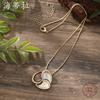 New geometric hollow painting oil clover small pendant, simple and exquisite women's versatile clover neck chain