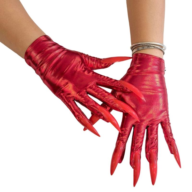 Halloween Long Fingernails Glove Props Fingernails Party Costume Paws Witch Devil Paws for Cosplay Halloween Party Cosplay красный