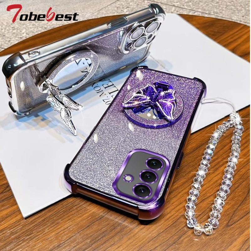 Butterfly Mirror Crystal Bracelet Case for Samsung Galaxy A13 A23 A33 A53 A73 A12 A22 A32 A52 A52S 4G 5G Cover
