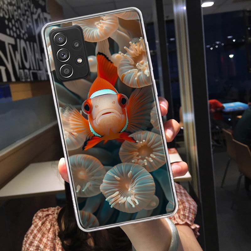 Clownfish and Sea Anemone Phone Case for Samsung A54 A57 A37 A17 A14 A15 A12 A24 A34 A55 A35 A25 A52S A07 A05S A04S A22 A32 A72