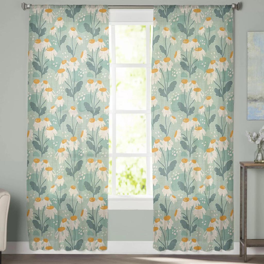 Frühlingschrysantheme Aquarellblume Transparente Vorhänge für Wohnzimmer Schlafzimmer Kinderzimmer Tüll Fensterdekoration Vorhänge