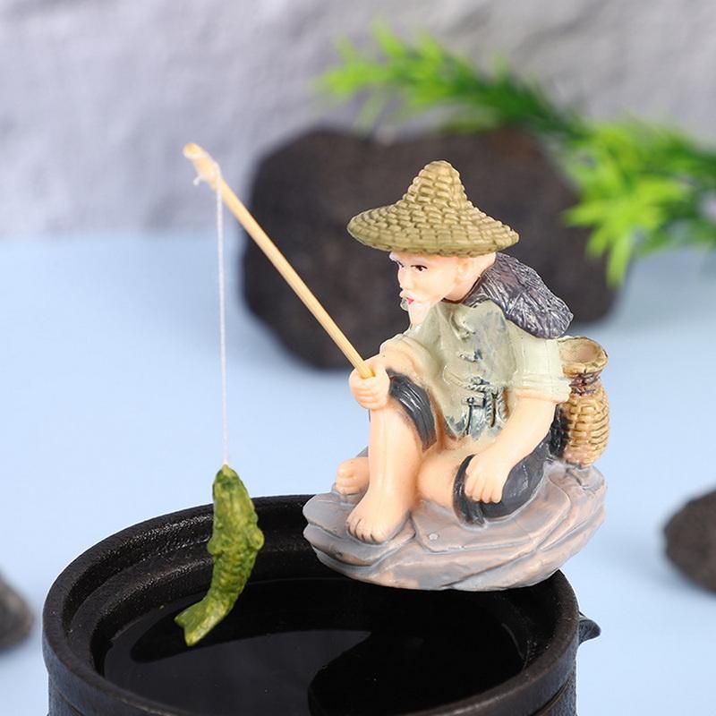 Creative Miniature Old Man Fishing Ornament PVC Jiang Tai Gong Fishing Fish Tank Bonsai Garden Rockery Aquascape Decoration