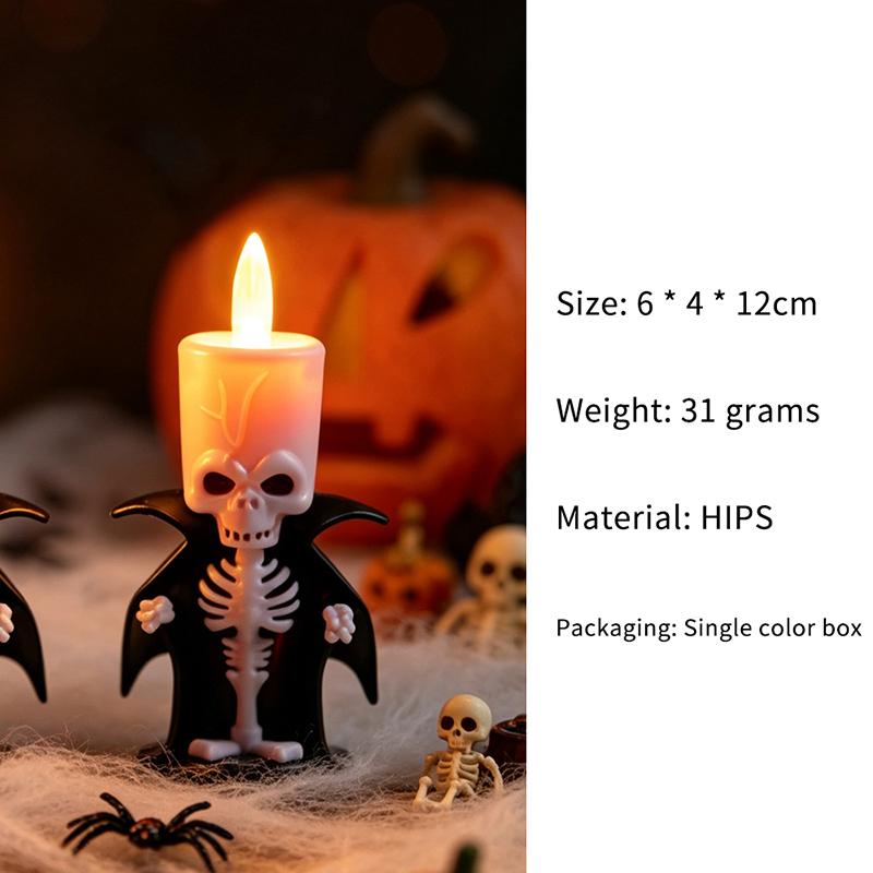 Halloween Skeleton Flameless Led Candle With Flickering Warm Light Perfect For Home Desktop Spooky Party Holiday Decoration