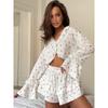 Shorts and Pajamas Set European and American Love Print Frill Breathable Long sleeve Shorts Pajamas Set
