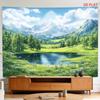 Alpinsjölandskap Tapet med Snöklädda Berg Tallskog Och Vilda Blommor 180x280cm Väggdekor
