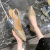French high-heeled bag head sandals women's summer 2025 new glitter sequined side space thin heel pointed fairy style shoes