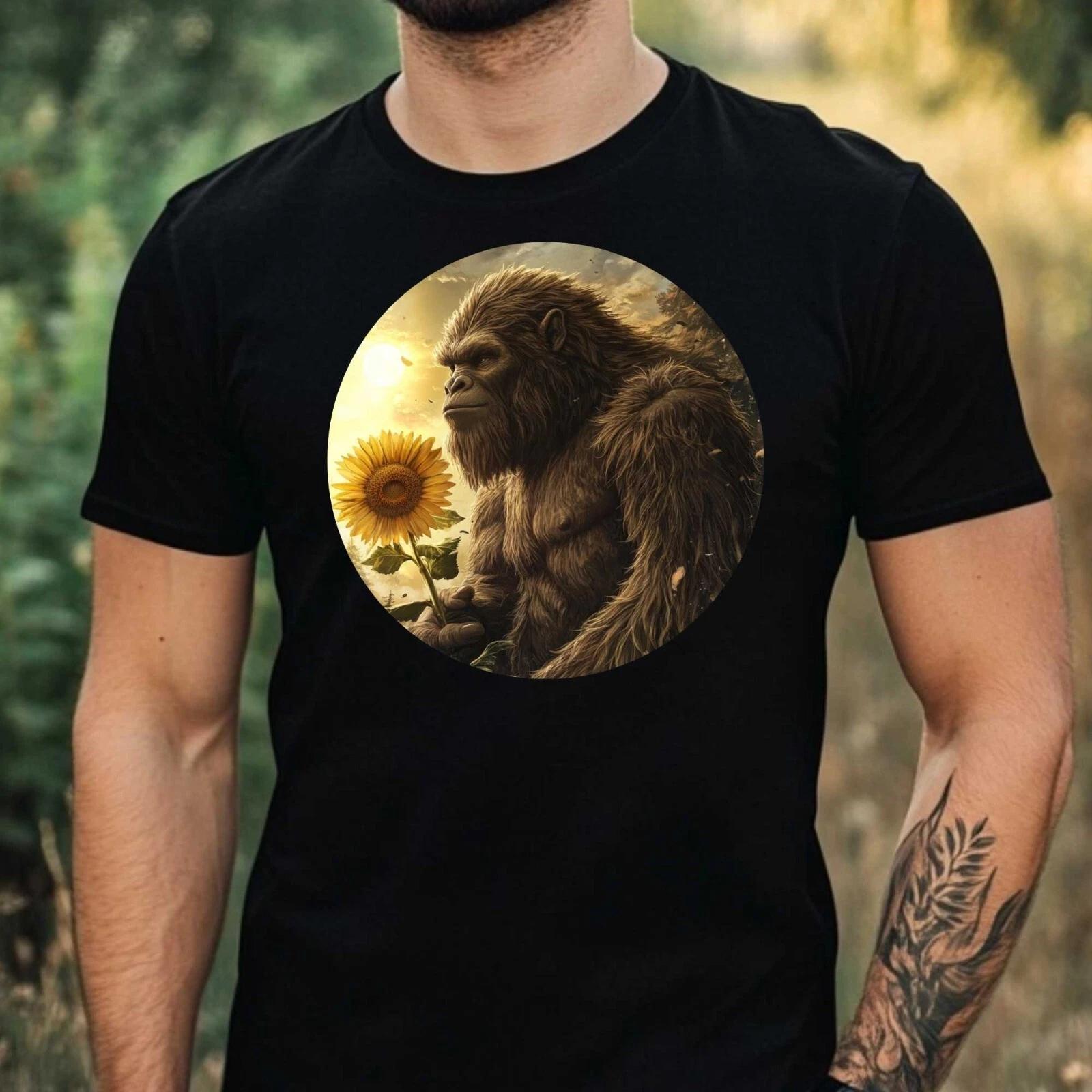 T-Shirt Herren Bigfoot mit Sonnenblume Motiv Baumwolle Größe XS bis 5XL XXXL