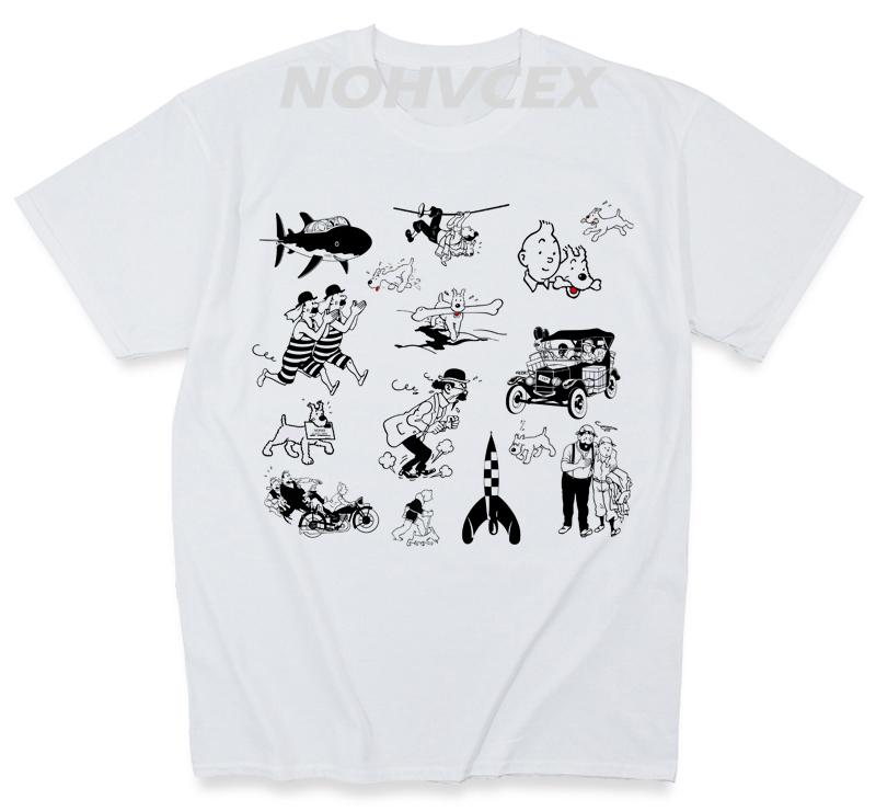 T-shirt da uomo Tintin Moda Estiva Alta Qualità Stampa Casual Girocollo Le Avventure di Tintin