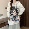 Women's Plus Size Printed Fleece Hooded Sweatshirt: Autumn/Winter Slimming Cover-Up with Fleece Lining
