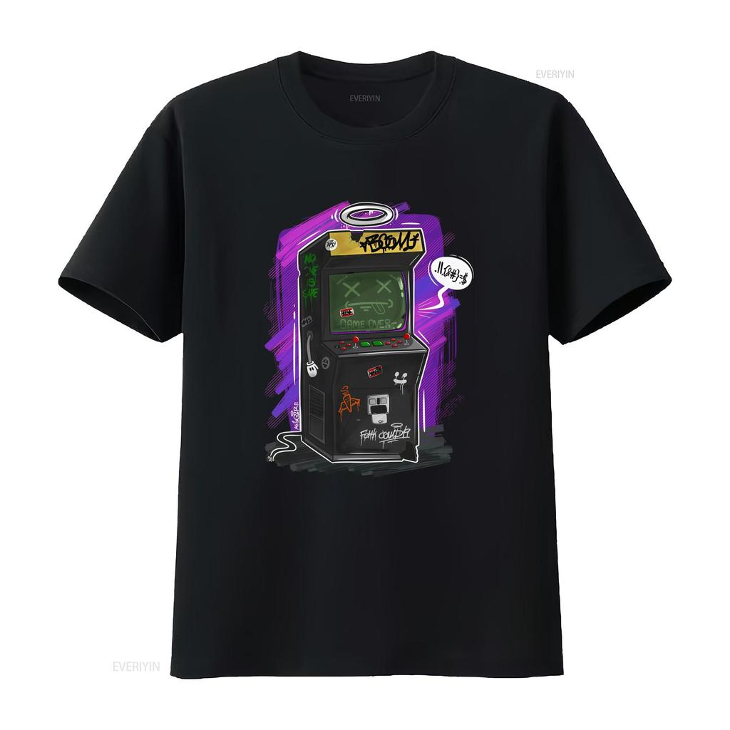 Old Arcade Machine T Shirt Design Video Games Lovers Cool Retro Gaming Art  Vintage Washed Breathable Homme Versatile Stretched