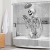 Funny Skull Singing In Bathtub Printed Shower Curtain Rustic Gothic Skeleton For Bathroom Decor