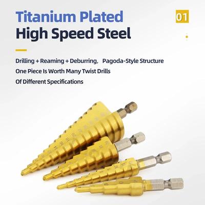 3-12 4-12mm HSS Titanio Punta a Gradini Pagoda Conica per Metallo Legno Set Punte a Gradini ad Alta Velocità Utensili Elettrici