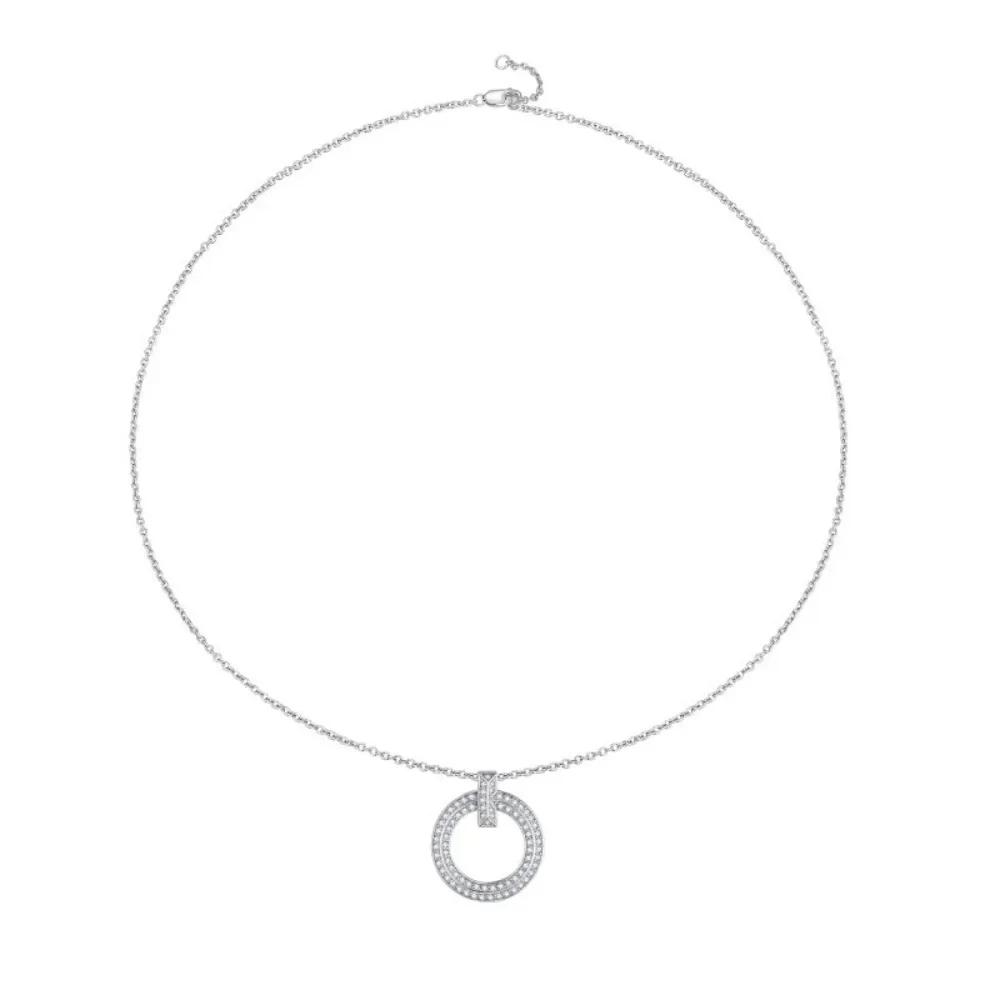 LinkerLove Moissanite Pendant Necklace Diamond Circle Pendant Chain for Women S925 Silver Choker Necklace Fine Jewelry