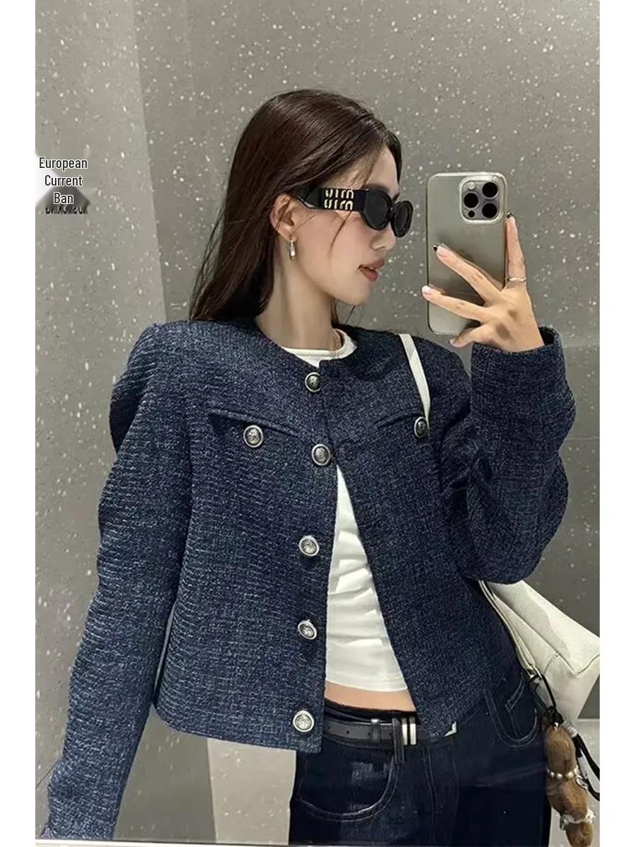 

Женская короткая ретро куртка высокого класса в стиле кэжуал 2025: Весенний, Осенний, Зимний Стиль Аромата с Длинными Рукавами S