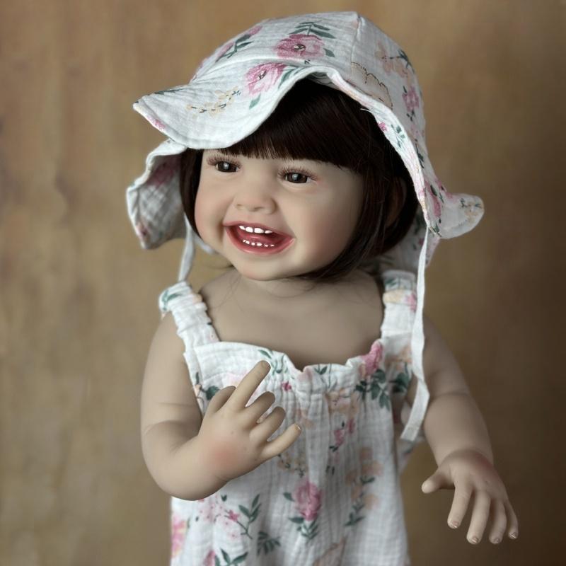 Păpușă renăscută Mila de 55 cm, finisată moale, complet din silicon, lavabilă, păpușă nou-născută drăguță, zâmbet fericit, simulare, păpuși pentru copii, jucării pentru casă de joacă